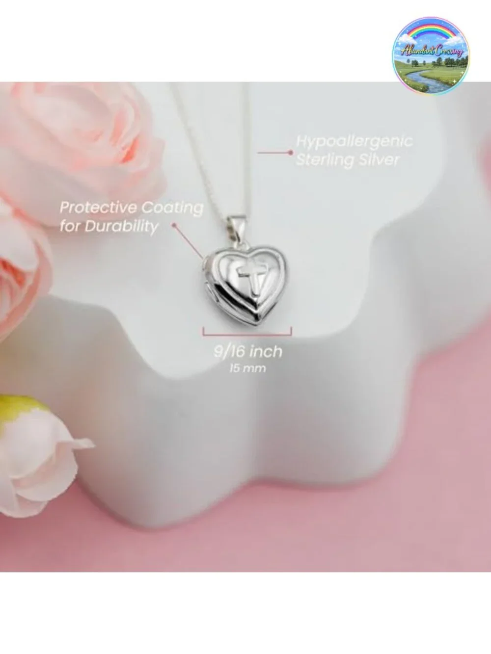925 Sterling Silver Heart Locket Cross Necklace Keepsake Gift